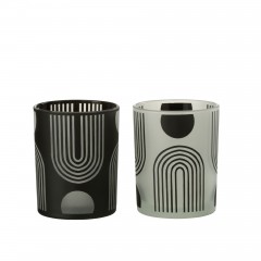 CANDLE HOLDER GLASS BLACK AND WHITE ASS2 - CANDLE HOLDERS, CANDLES